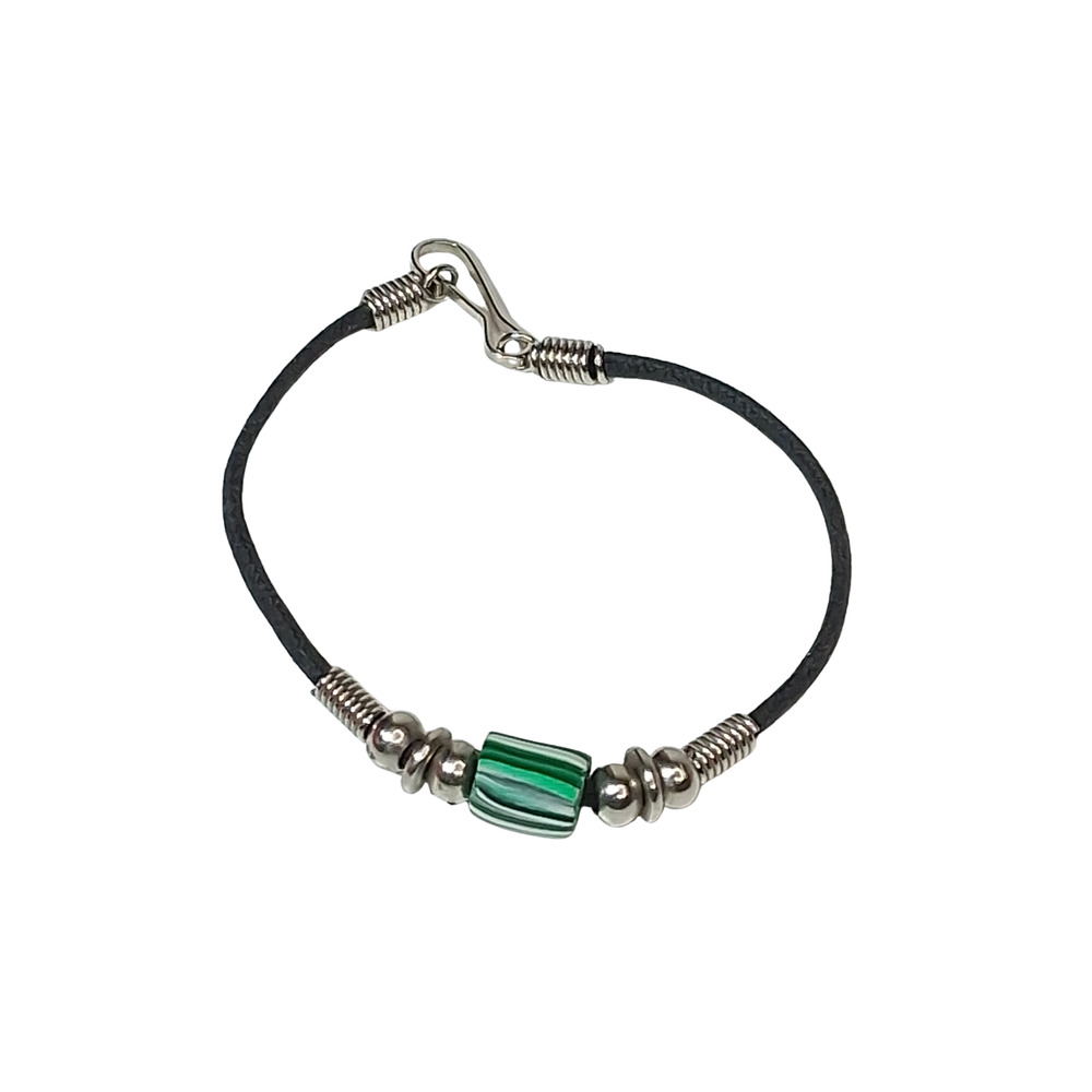 Green Swirl Plastic & Silver Beaded Rope Bracelet Women's 7" Vintage Style